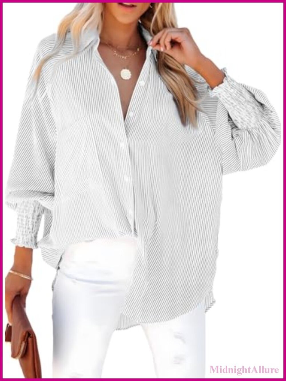 Womens V Neck Striped Button Down Tunic Top Long Sleeve Boyfriend Shirt